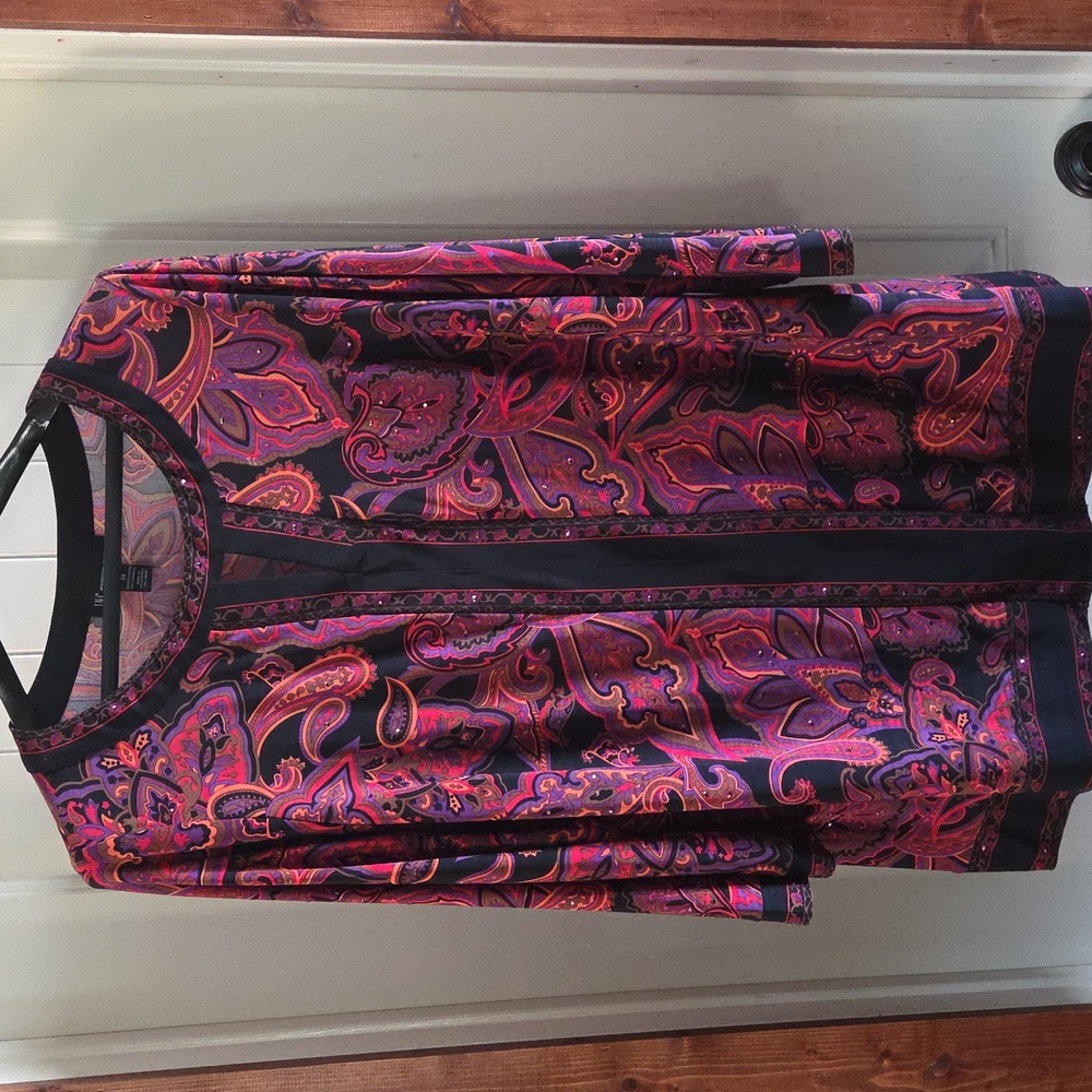 INC International Concepts Paisley Print Blouse With Crystal Embelishments